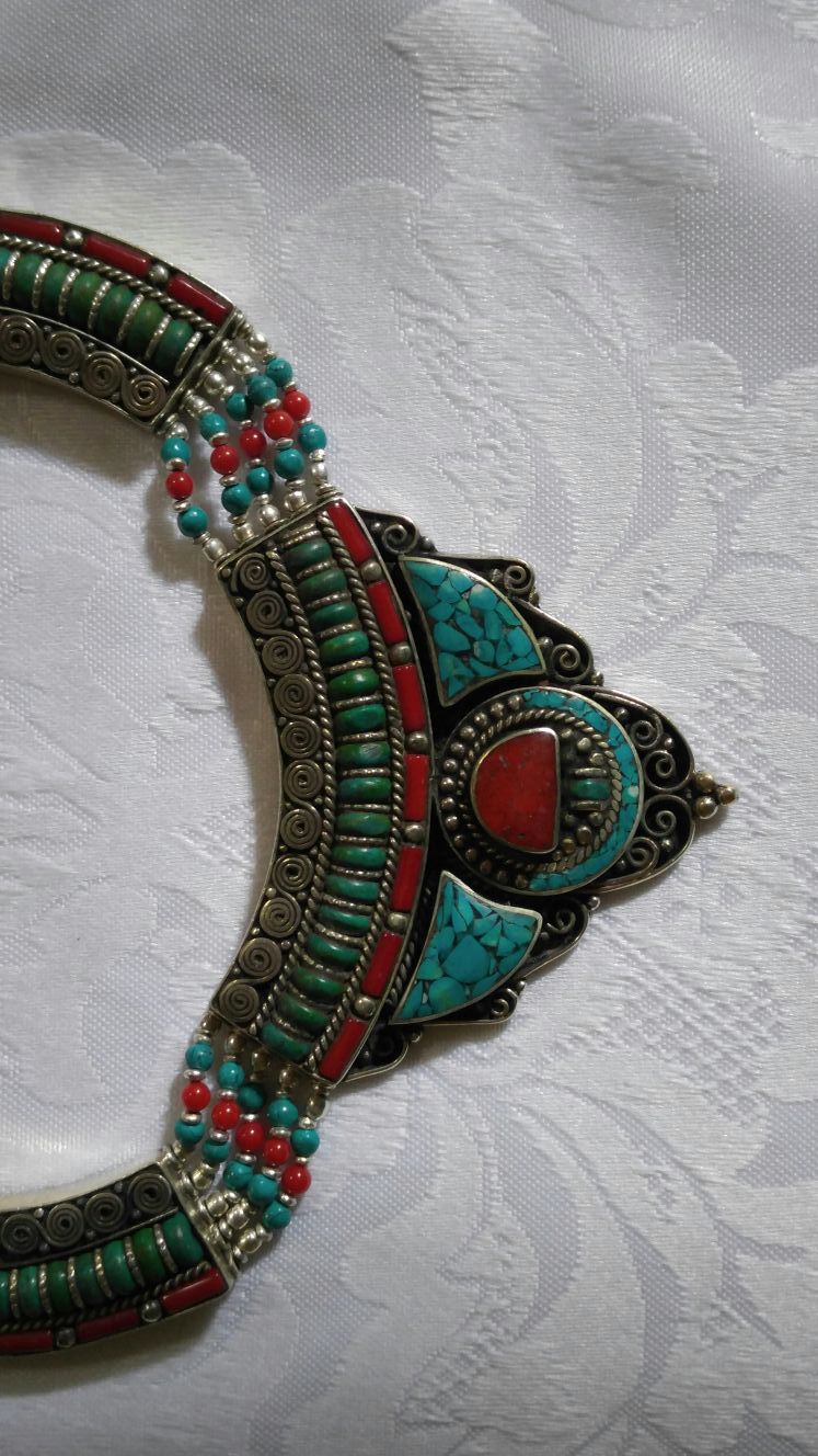 Genuine Turquoise and Coral Necklace Sterling