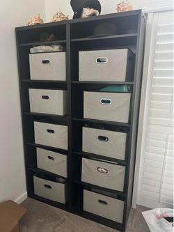 Tall wood shelf, black