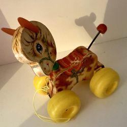 Vintage 1960s Fisher Price Prancy Pony: Spring Head/Tail Wooden Pull Along Toy