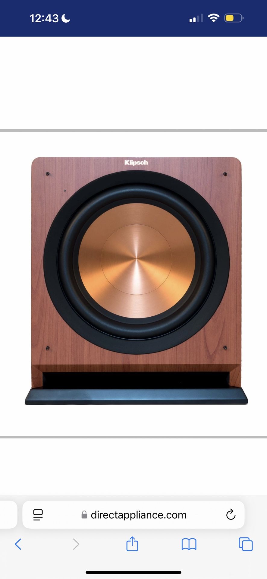 Klipsch 12 Inch Subwoofer - Excellent Condition