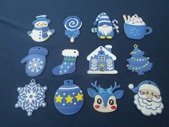 Different styles Blue Wooden Ornaments, Festive Hanging Decorations for Christmas Tree Set of 12