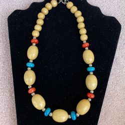 Wooden Beads Choker Necklace 18”