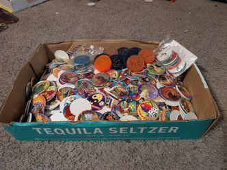 Vintage collectible box of pogs