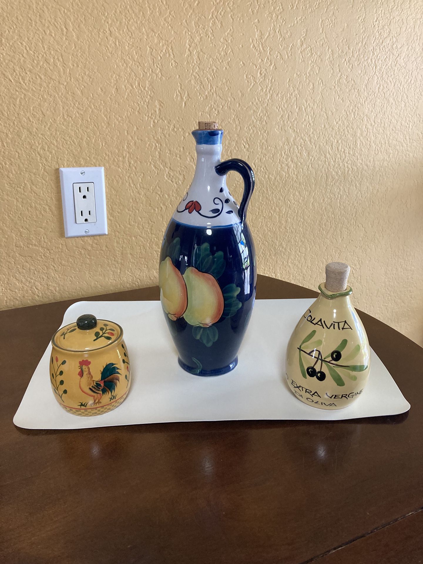 Hand - Painted Jar ‘LEMON’ And Vinagreta And Sugar Bowl 