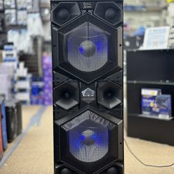 * Professional Party Speaker with Dual 15” Woofers and Two Microphones