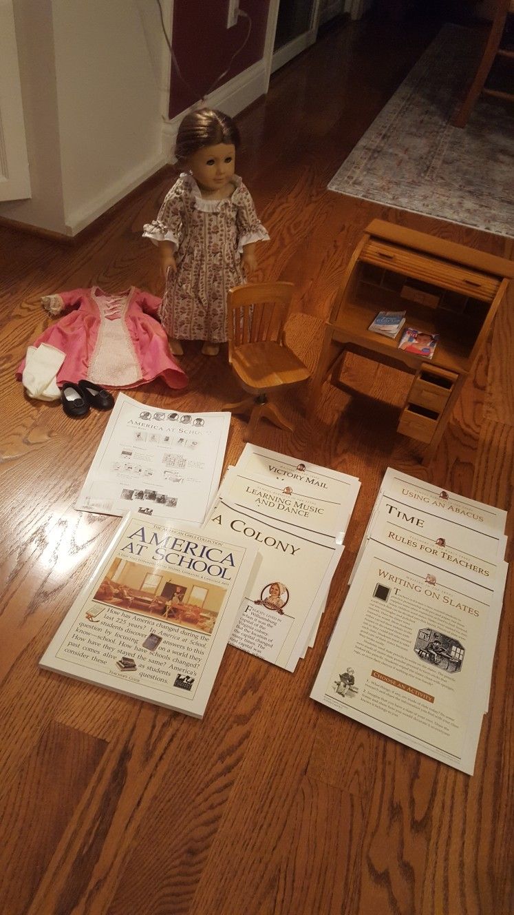 American Girl Doll, Clothes, Desk, Chair, & Books
