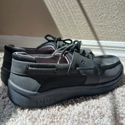 Men's Sperry Convoy Black Leather Mesh Boat Shoes