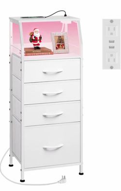White 4-Drawer Dresser with LED Light and Charging Station