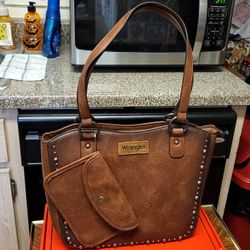 Wrangler Brown, Sliver Accented Western Shoulder Bag With Wallet 