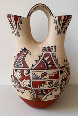 vintage late 1960s C. Waquie Jimenez Wedding Vase, 14" pottery