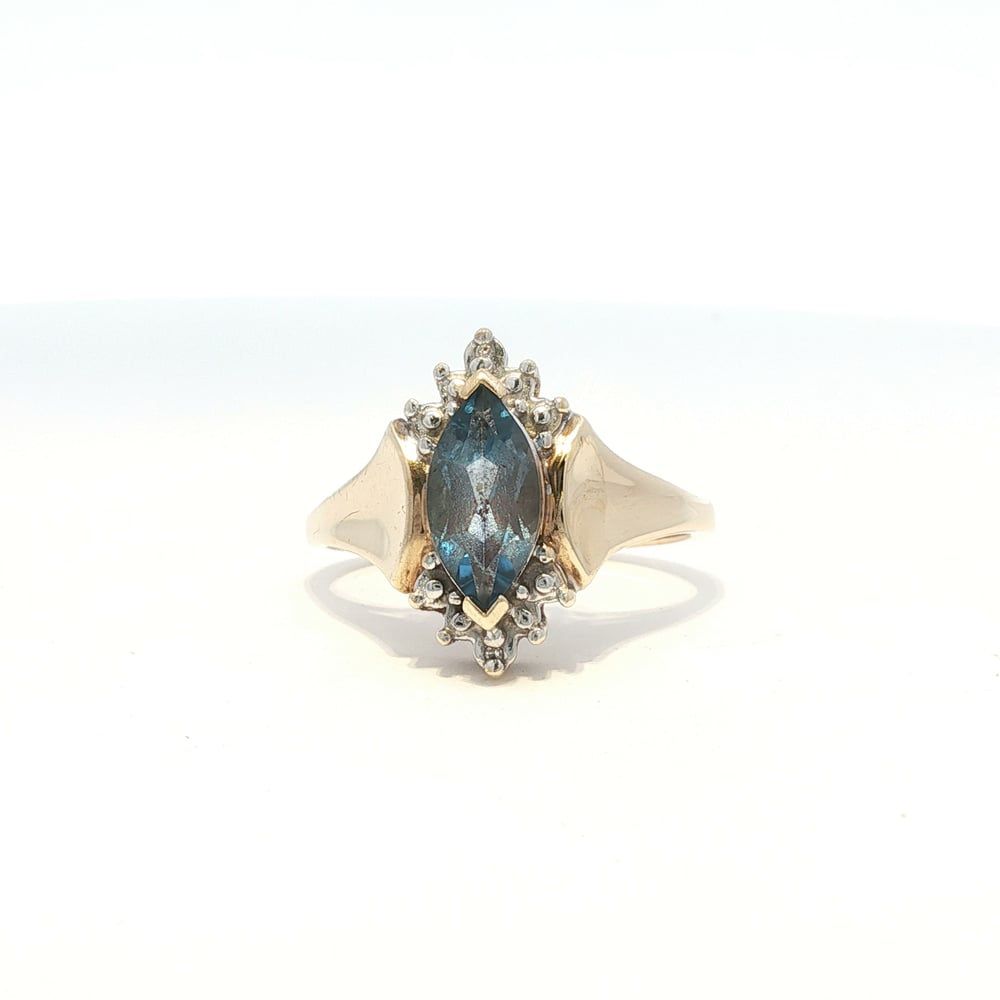 Ladies Blue Topaz & Diamond 10k Yellow Gold Birthstone Ring Size 7.75 11055289