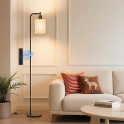 Floor Lamp with Linen Shade, Dimmable Tall Standing Lamp with Remote Control & 3 Color Temperatures, Modern Floor Lamps for Living Room Bedroom Office