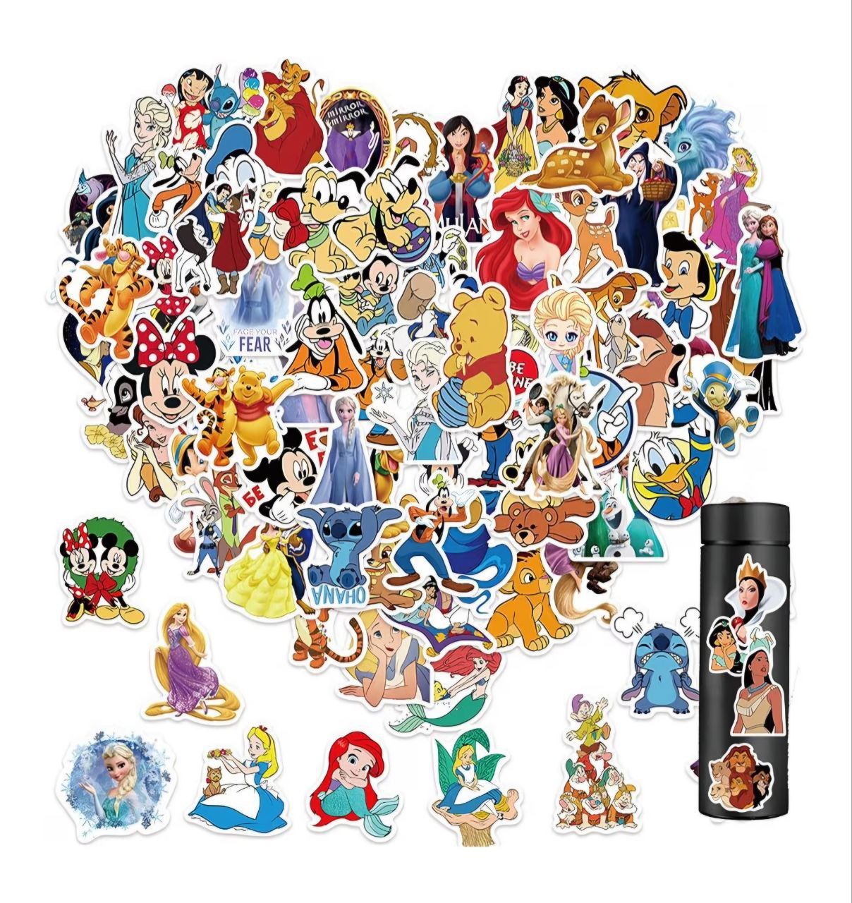 100 Pcs Cartoon Disney Stickers for Water Bottle, Helmet, Laptop, Phone, Princess Decals Gifts, Party Favors, Cartoon Movie Characters Sticker Decorat