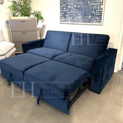 Blue Velvet Sofa Sleeper Sectional 🔥FINANCING AVAILABLE 