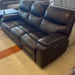 Brown Leather Sofa With Power Recliners