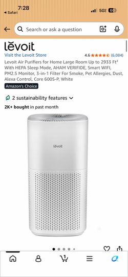 Levoit Air Purifiers for Home Large Room Up to 2933 Ft² With HEPA Sleep Mode, AHAM VERIFIDE, Smart WIFI, PM2.5 Monitor, 3-in-1 Filter For Smoke, Pet A