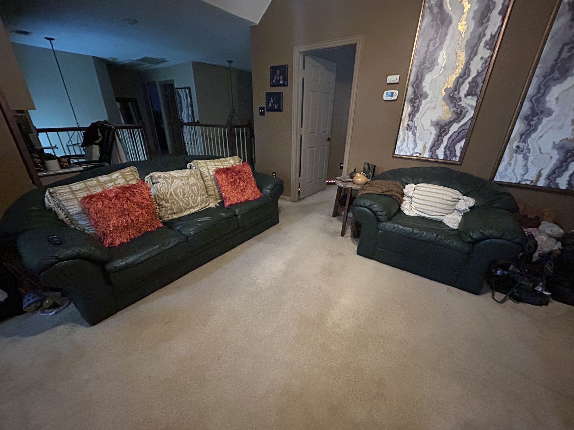 Green Leather Couch and Chair For Starter Home/Apartment