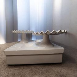 Vintage Fenton milk glass cake stands 