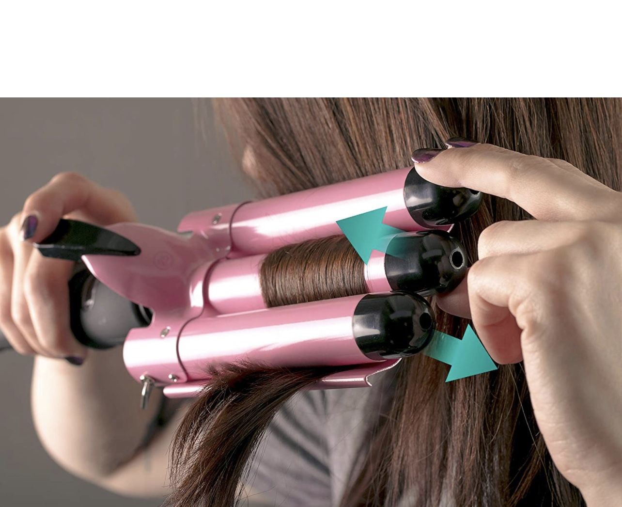 Alure Three Barrel Curling Iron Wand with LCD Temperature Display - 1 Inch Ceramic Tourmaline Triple Barrels, Dual Voltage Crimp (Pink)