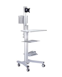 PC Computer Desktop Rolling Mobile Cart Workstation in Silver - Home Business Equipment