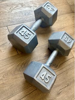 Set of Cast Iron Hex Dumbbells of 45 pounds each.  Total: 90 lbs