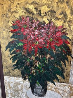 Textured painting of a poinsettia signed "MANSFELDOVA"