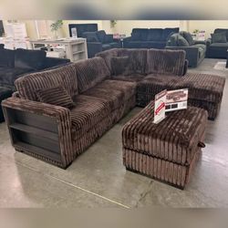 Coffee Jumbo corduroy super comfortable sectional set with ottoman reversible chaise Built-In Shelf