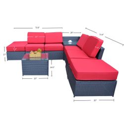 Outdoor patio Black Wicker Furniture Sectional Set All Weather Resin Rattan Chair Conversationnsofas W/ Water Resistant Cushion Covers