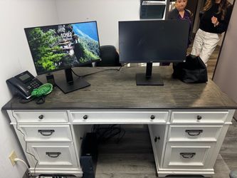 White Executive Office Desk with Dark Top