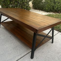 Coffee Table- Mid-Century Modern, Distressed, Solid Natural Wood, 