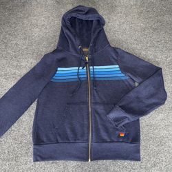 Aviator Nation 5 Striped Zip Up Hoodie Women Small Blue Retro Surf Jacket Casual