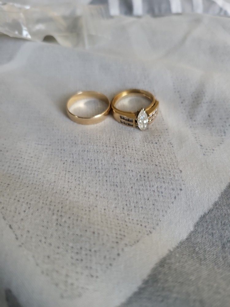 Mens And Women's Wedding Band And Engagement Ring Set