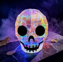 Hyde & Eek! Boutique 14-3/8" Light-up Iridescent Skull Halloween Decorative Prop New In Box. 2 Available. This is a Hyde & EEK! Boutique iridescent sk