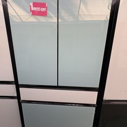 Samsung Bespoke 4 Door Refrigerator In Morning Blue And White Glass