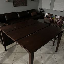 Kitchen / Dining Counter Height Table w/  4 Chairs w/ Hidden Leaf Extension 