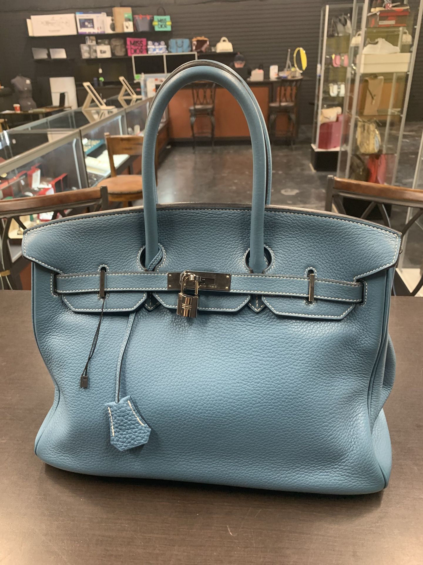 Authentic Hermès Blue Jean Taurillon Clemence Birkin 35cm - Excellent Condition