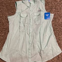 Columbia Womens PFG Bonehead Stretch Sleeveless Shirt Size XXL Cotton Blend, Fishing, Mint Cay 