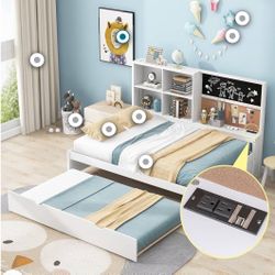 Wood Full Daybed Frame with Storage Shelves