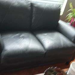 Genuine Leather Loveseat and Ottoman 