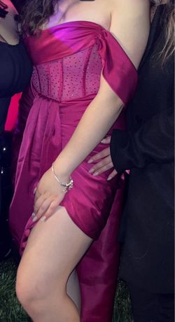 Magenta Satin Off-Shoulder Dress