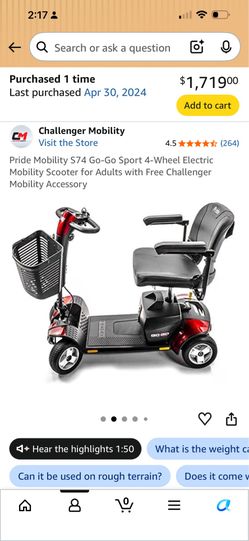 Pride Mobility 4-Wheel Electric Wheelchair Scooter