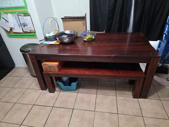 Solid wood table with bench seats