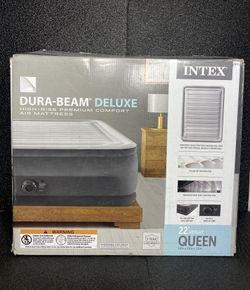 New Open Box Intex 22” Queen Dura-Beam Comfort Air Mattress With Built-in Pump