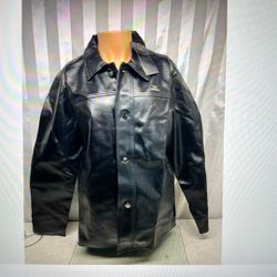 NEW R Rosso Black Leather Button Jacket XL 