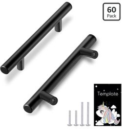 60 Pack | 3 Inch Center to Center Matte Black Cabinet Pulls Kitchen Cabinet Handles,Made of Stainless Steel,Ideal for Cabinet,Drawer,Cupboard and Ward