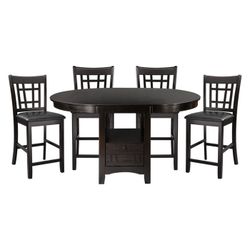 Brand Nrw Dark Cherry Oval Counter High Dining Table (60 x 42 x 36.5) With 18" Removeable Leaf + 4 Black Faux Leather Chairs 
