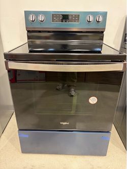 Whirlpool WFE550S0LV 30 in. 5-Burner Elements Freestanding Electric Range in Black Stainless with Air Cooking Technology & WipeClean Coating.MSRP $138