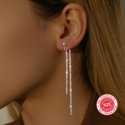 Sterling 925 Silver Hypoallergenic Ear Jewelry Shiny Zircon Decor Dangle Earrings Bling Bling Elegant Style Trendy Female Gift