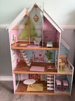 Wooden Dollhouse with Furniture