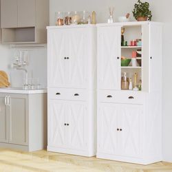 Freestanding Modern Farmhouse 4 Door Kitchen Pantry Cabinet, Storage Cabinet Organizer with 6-Tiers, 1 Drawer and 4 Adjustable Shelves